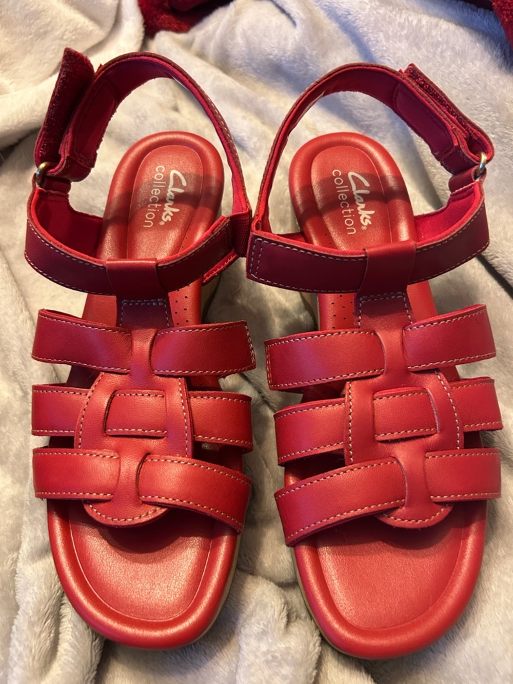 Clarks  Red Women’s Leather Strappy Sandals